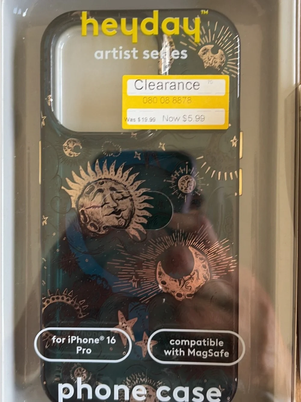 heyday Dark Green Sun & Moon Phone Case with Gold Accent Earbud Cover